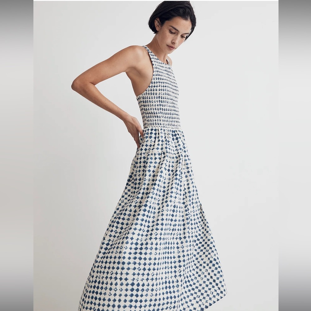 Madewell Halter Tiered Midi Dress in Shibori Print in Petite XS